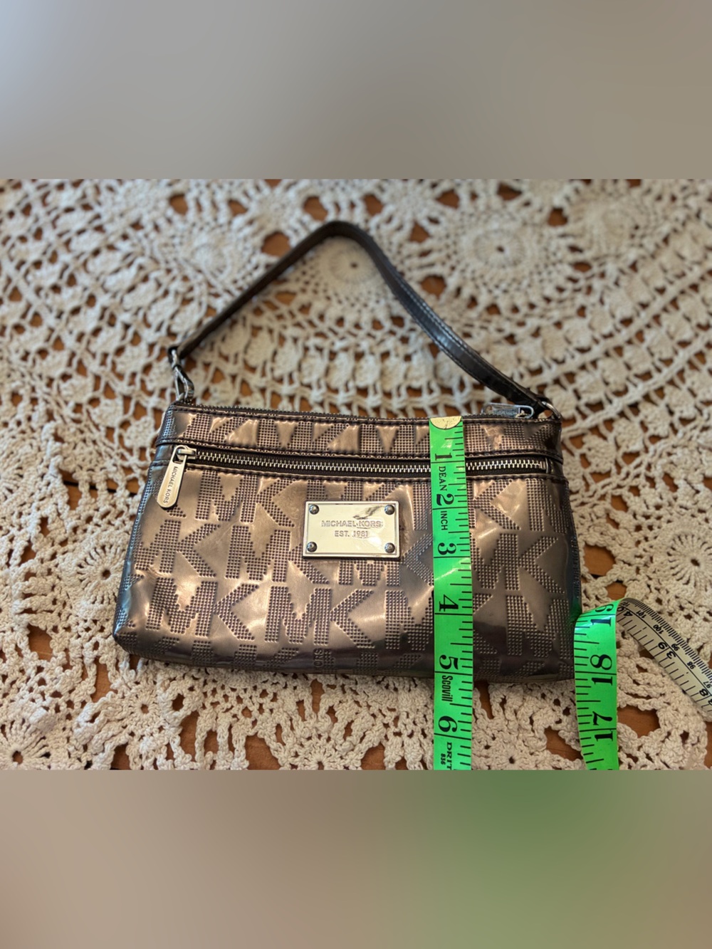 Michael Kors Jet Set Metallic Pewter MK Logo Mini Wristlet - Picture 9 of 14